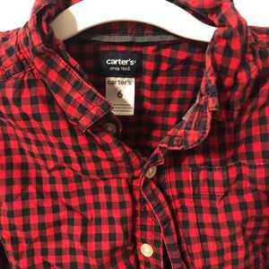 Boys red and black/navy button down